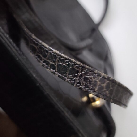 Vtg Bally Doctor Bag Purse Black Croc Embossed Leather Goldtone Trim Crossbody - Picture 7 of 16